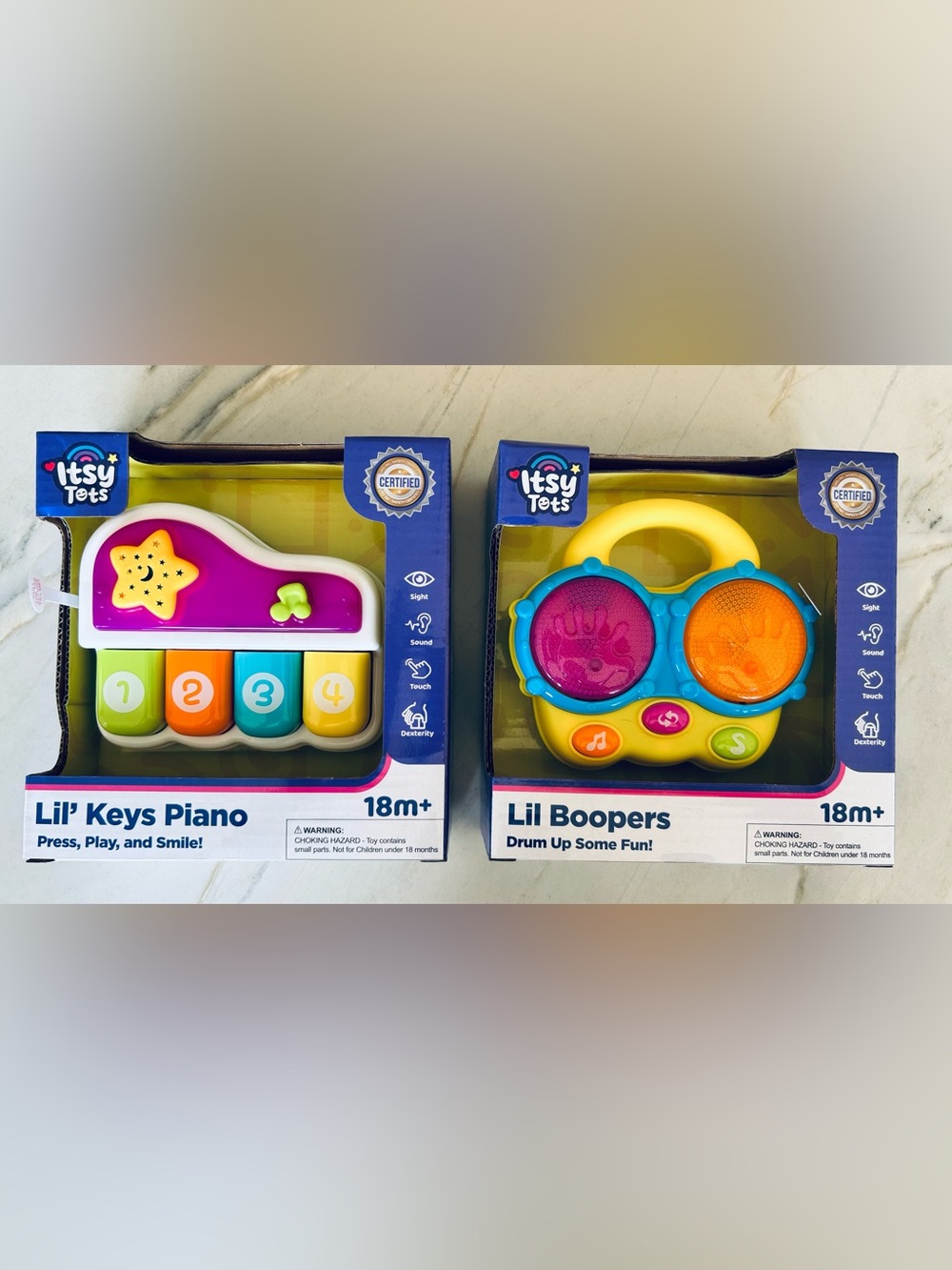 Itsy Tots Baby Musical Toy Lot Lil Keys Piano & Lil Boopers Drum 18M+ New